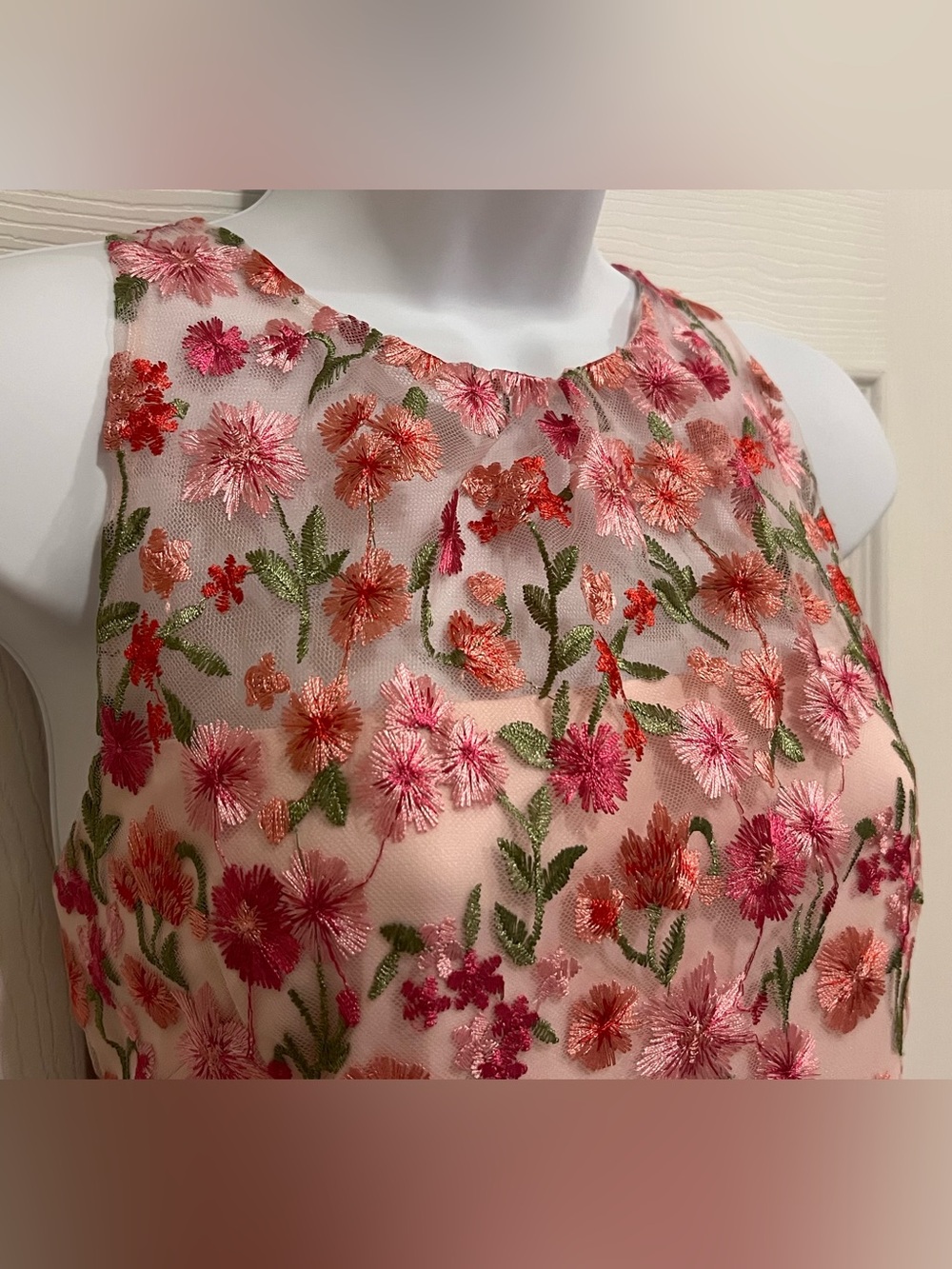 NWT Adrianna Papell Floral Embroidered Flounce Halter Pink Multi Dress Size 10 - Picture 14 of 16